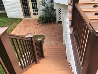 Stairs to the yard installed on a  deck